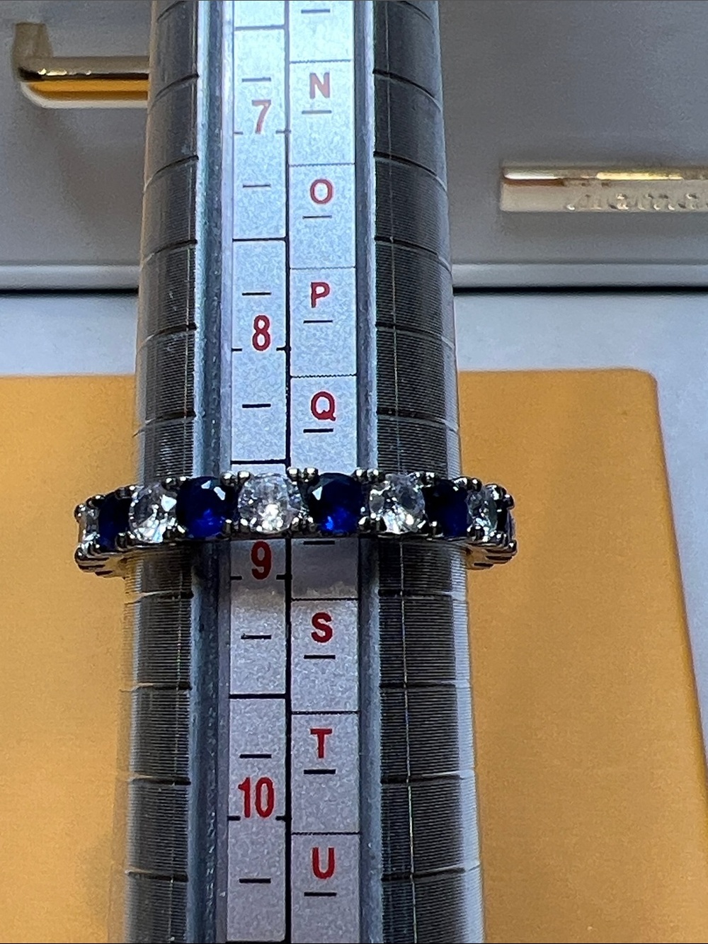Blue and White Sapphire-CZ Eternity Band Ring size 9